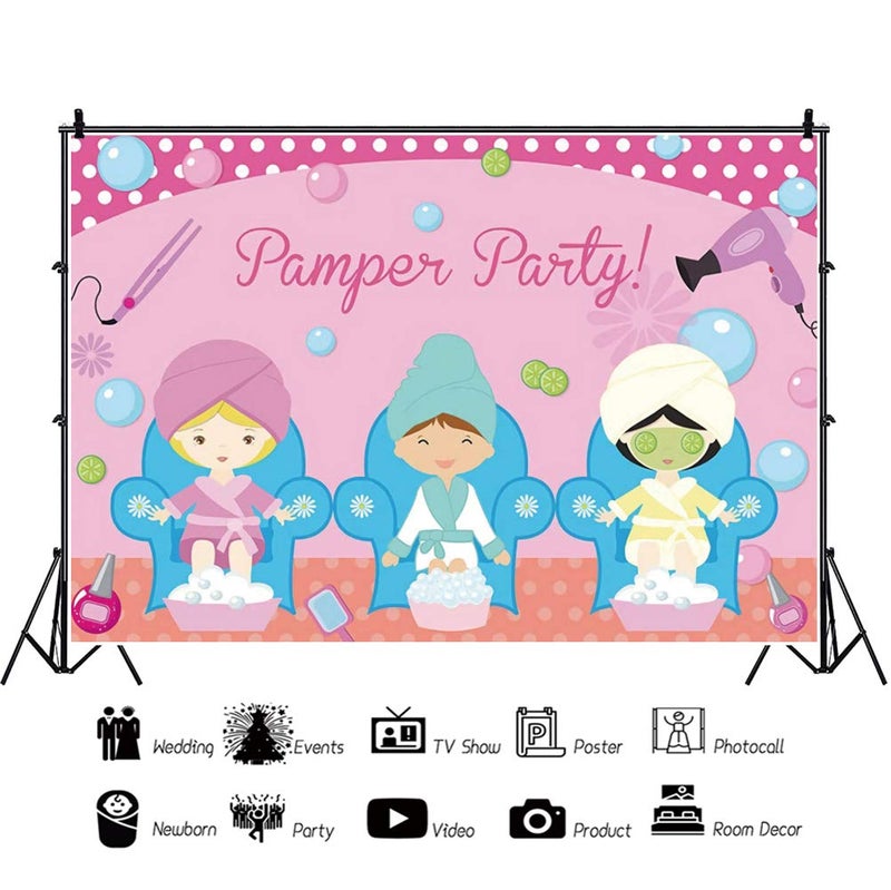 Baocicco 5x3ft Pamper Party Backdrop Beauty Theme Party Decoration Bubbles Foot Bath Pink Background SPA Birthday Party Supplies Cosmetic Party Decoration SPA Theme Party Girl Lady Portrait Video - Image 3